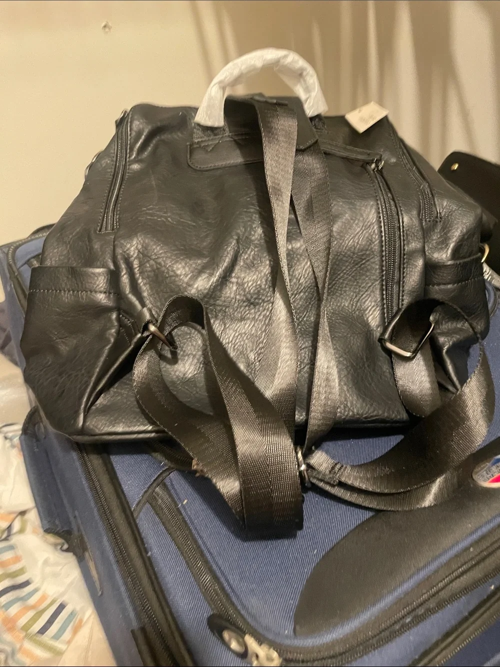 Black Leather Backpack with Dual Front Zippers by Gucci